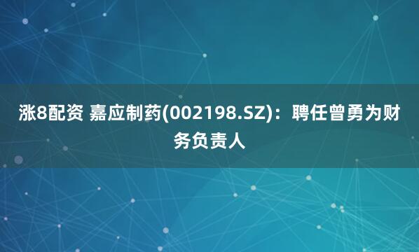 涨8配资 嘉应制药(002198.SZ)：聘任曾勇为财务负责人