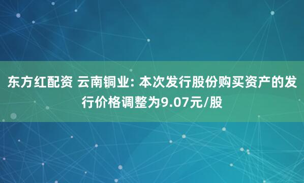 东方红配资 云南铜业: 本次发行股份购买资产的发行价格调整为9.07元/股